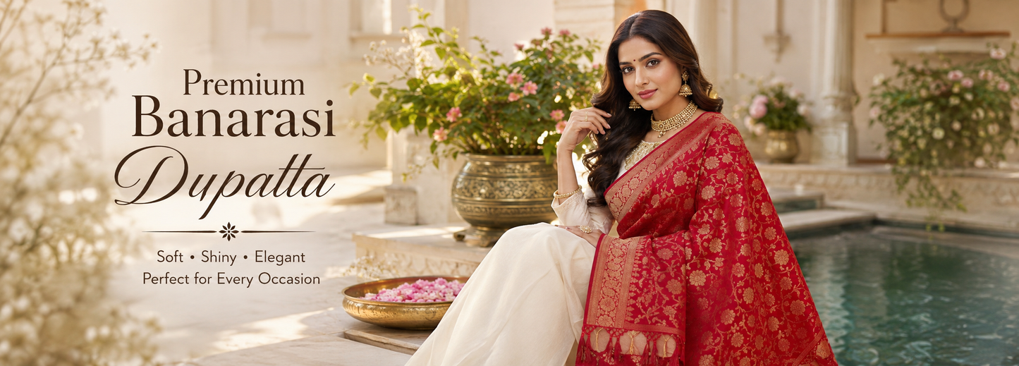 Premium Banarasi Dupatta – Red with Gold Zari Work