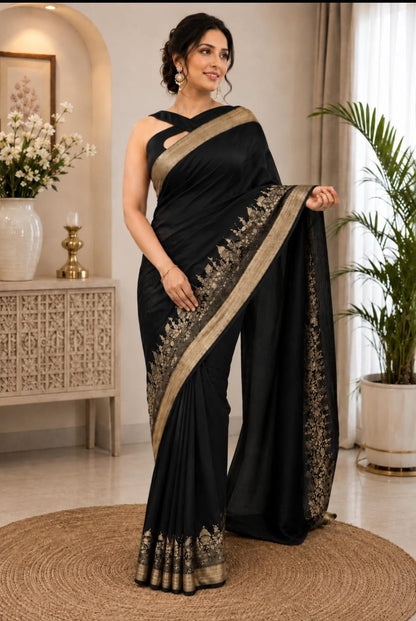 Ghat Georgette Silk Saree with Silver Zari Pallu | Elegant Soft Drape