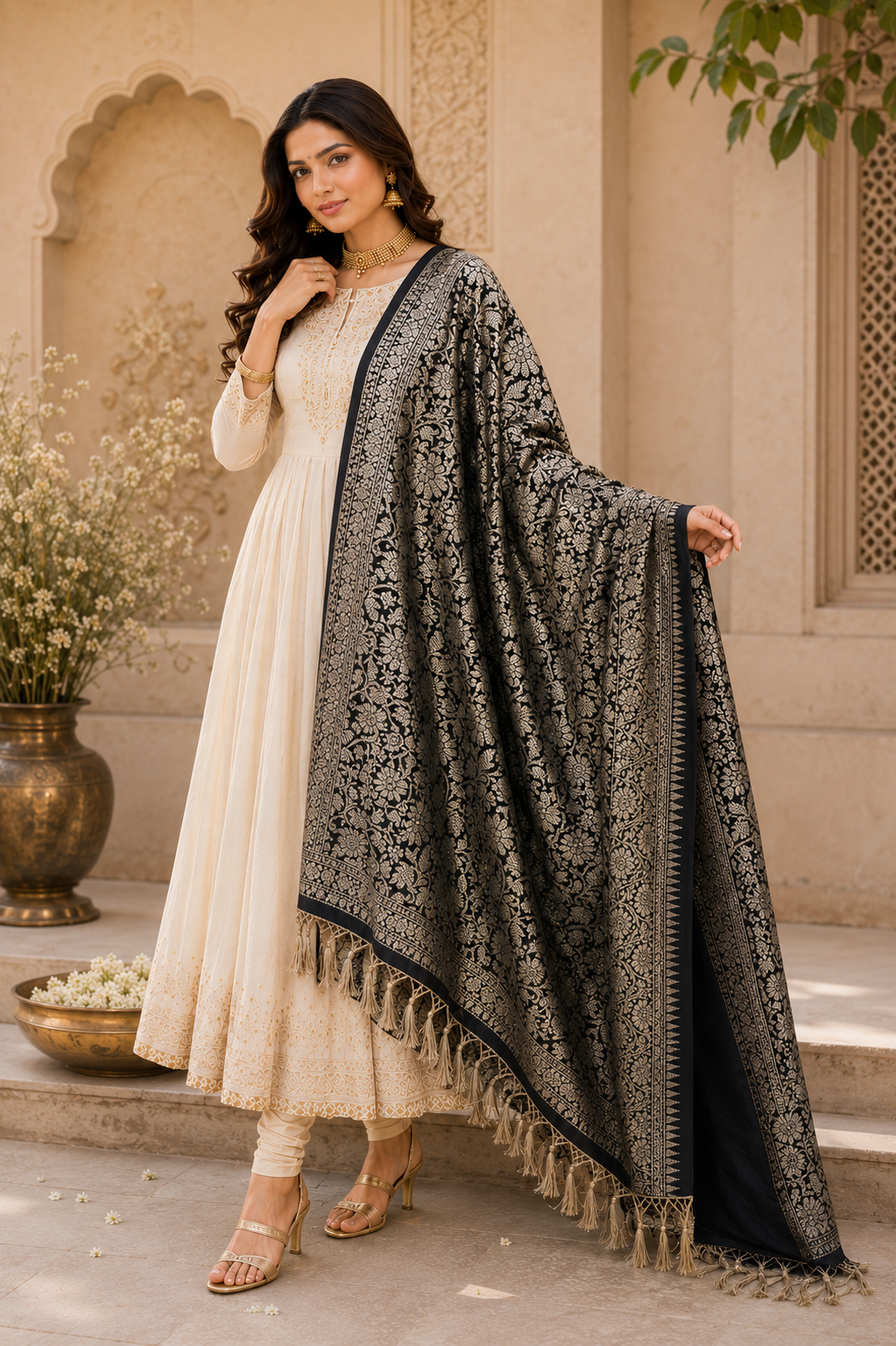 Premium Banarasi Dupatta Black and Silver