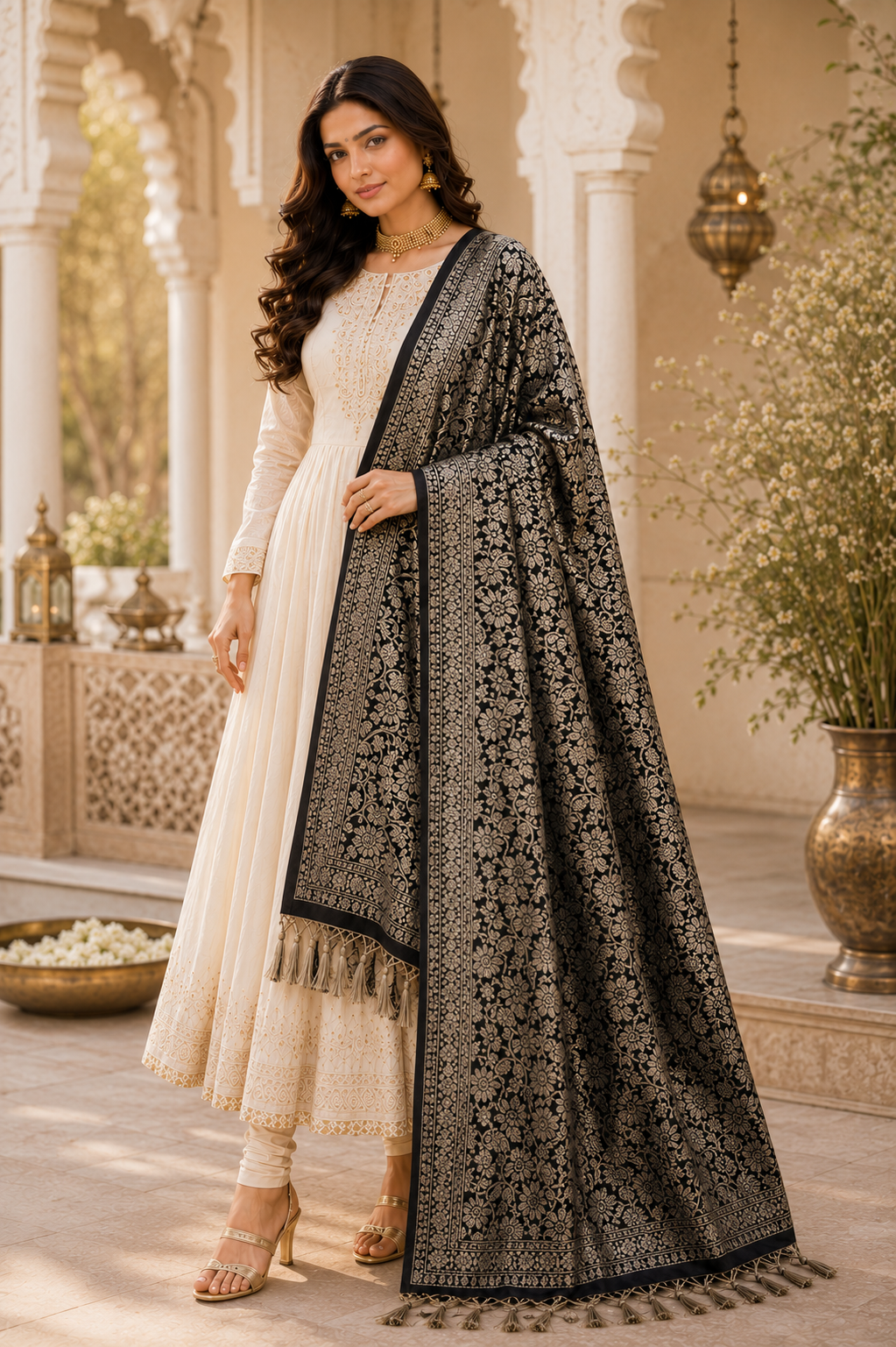 Premium Banarasi Dupatta - Black & Silver
