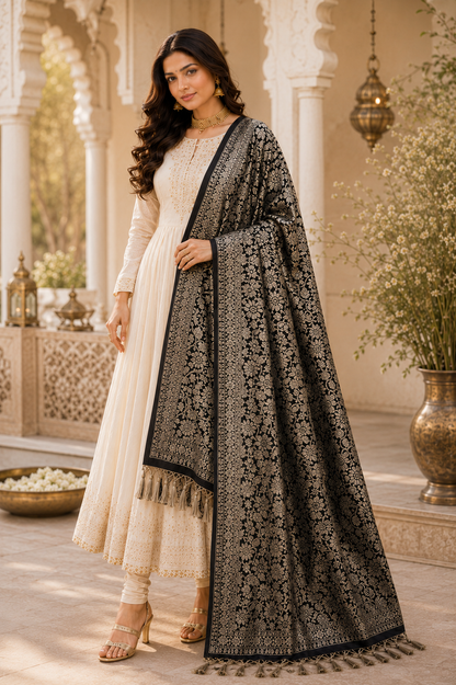 Premium Banarasi Dupatta - Black & Silver