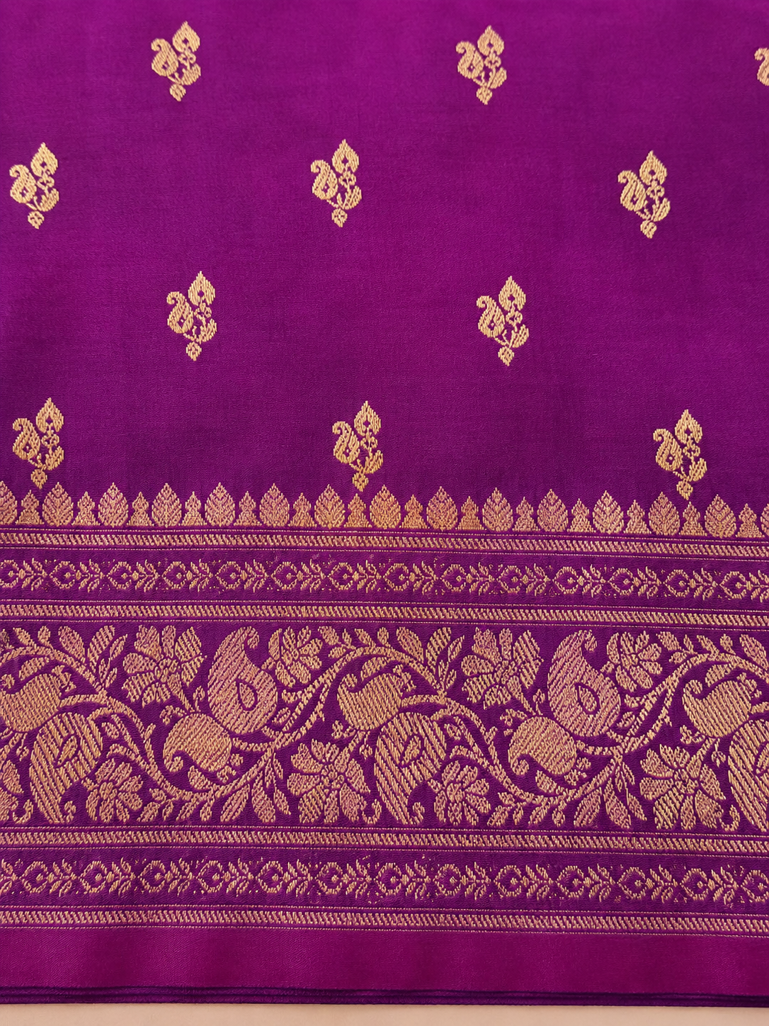 Purple Banarasi Silk Saree with Gold Zari Buti, Floral Border & Jaal Pallu | Shreevaa by Yamya Collection