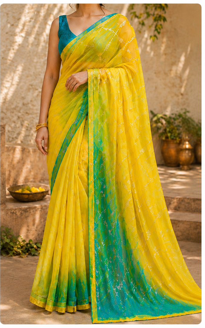 Chiffon Saree with Gold Embroidery
