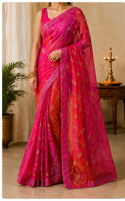 Chiffon Saree with Gold Embroidery