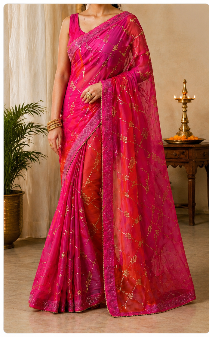 Chiffon Saree with Gold Embroidery
