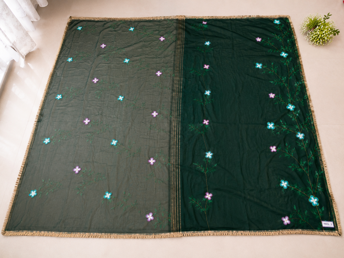 Dark Green Darwani Gota Chiffon Saree  | Shreevaa