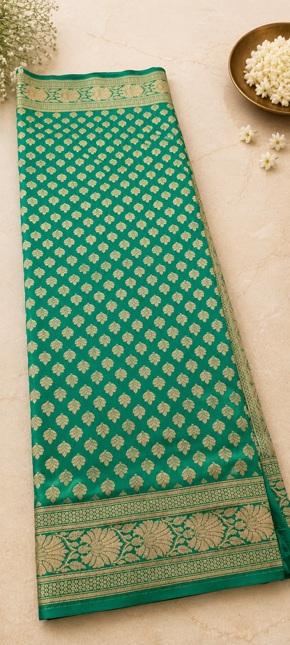 Teal Green Banarasi Silk Saree with Gold Zari Jaal Weave & Paisley Pallu | Shreevaa