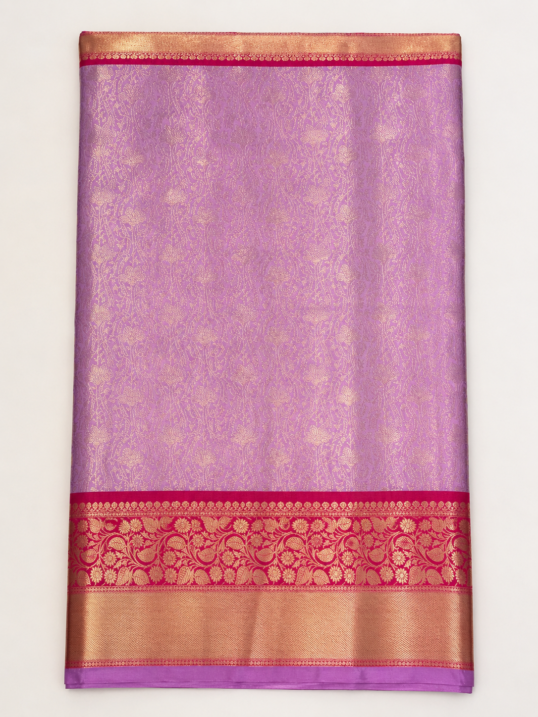 Lavender Pink Silk Banarasi Saree with Wine Gold Zari Border | Shreevaa