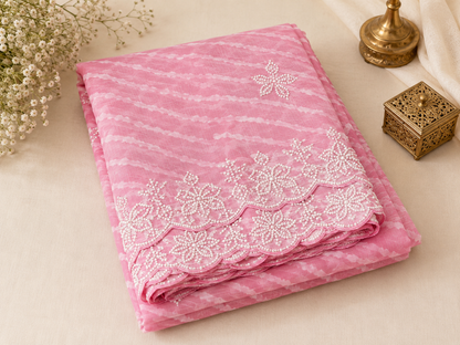 Lahariya Chiffon Saree with Embroidered Lace Border | Green, Orange, Rani Pink & Hot Pink