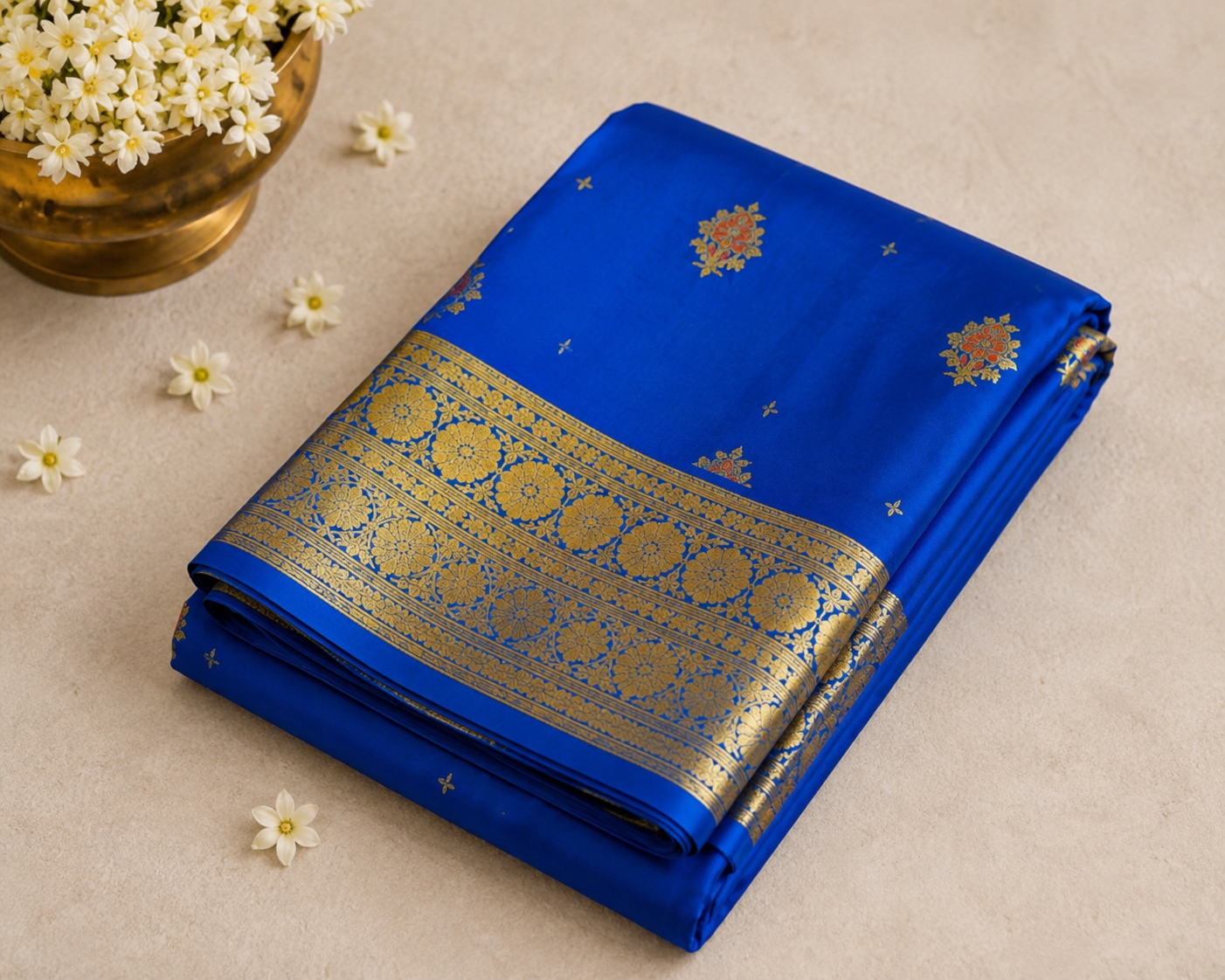 Royal Blue Banarasi Satin Silk Saree with Heavy Gold Zari Border | Shreevaa | Wedding | Rakhi gift
