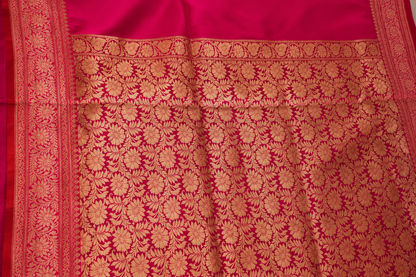 Rani Pink Banarasi Silk Saree with Gold Zari Buti & Floral Jaal Pallu | Shreevaa by Yamya Collection