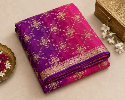 Darwari Gota Georgette Saree in Purple Pink Ombre | Shreevaa | Festive