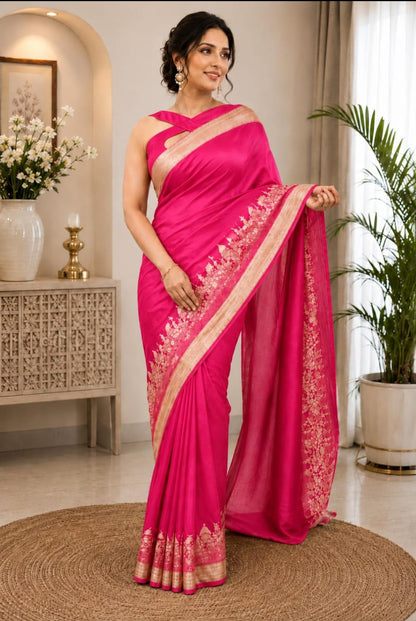Ghat Georgette Silk Saree with Silver Zari Pallu | Elegant Soft Drape