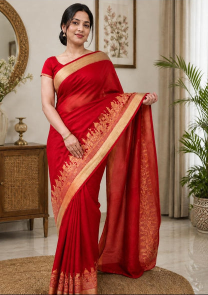 Ghat Georgette Silk Saree with Silver Zari Pallu | Elegant Soft Drape