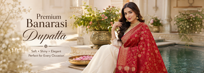 Premium Banarasi Dupatta – Red with Gold Zari Work