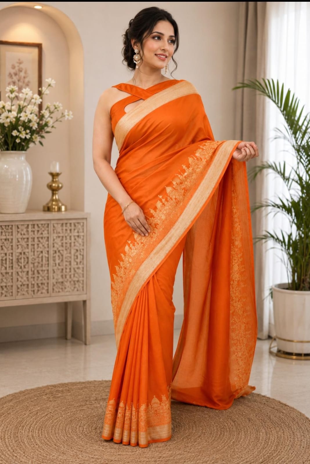 Ghat Georgette Silk Saree with Silver Zari Pallu | Elegant Soft Drape