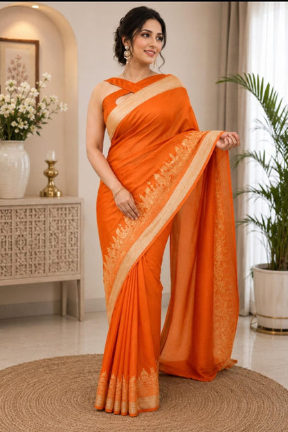 Ghat Georgette Silk Saree with Silver Zari Pallu | Elegant Soft Drape